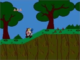 In game image of Quest for the Shaven Yak starring Ren Hoëk & Stimpy on the Sega Master System.