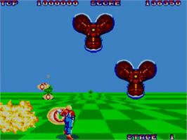 In game image of Space Harrier on the Sega Master System.