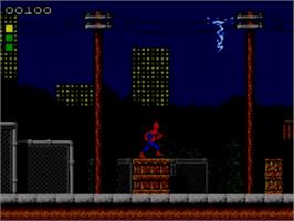 In game image of Spider-Man: Return of the Sinister Six on the Sega Master System.