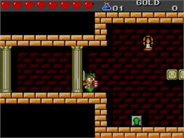 In game image of Wonder Boy III: The Dragon's Trap on the Sega Master System.