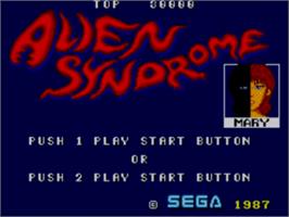 Title screen of Alien Syndrome on the Sega Master System.