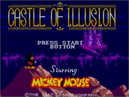 Title screen of Castle of Illusion starring Mickey Mouse on the Sega Master System.