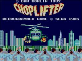Title screen of Choplifter on the Sega Master System.