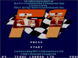 Title screen of F1 on the Sega Master System.
