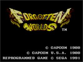 Title screen of Forgotten Worlds on the Sega Master System.