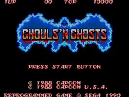 Title screen of Ghouls'n Ghosts on the Sega Master System.