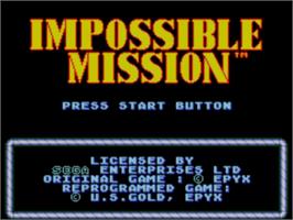 Title screen of Impossible Mission on the Sega Master System.