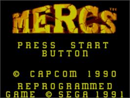 Title screen of Mercs on the Sega Master System.