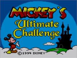 Title screen of Mickey's Ultimate Challenge on the Sega Master System.