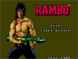 Title screen of Rambo: First Blood Part 2 on the Sega Master System.