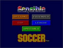 Title screen of Sensible Soccer: European Champions: 92/93 Edition on the Sega Master System.