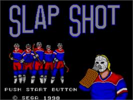 Title screen of Slap Shot on the Sega Master System.