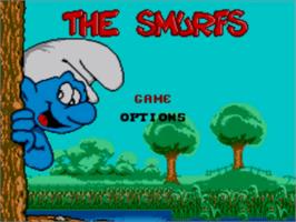 Title screen of Smurfs on the Sega Master System.