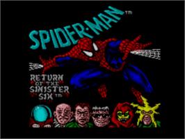 Title screen of Spider-Man: Return of the Sinister Six on the Sega Master System.