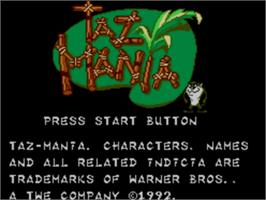 Title screen of Taz-Mania on the Sega Master System.