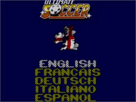 Title screen of Ultimate Soccer on the Sega Master System.