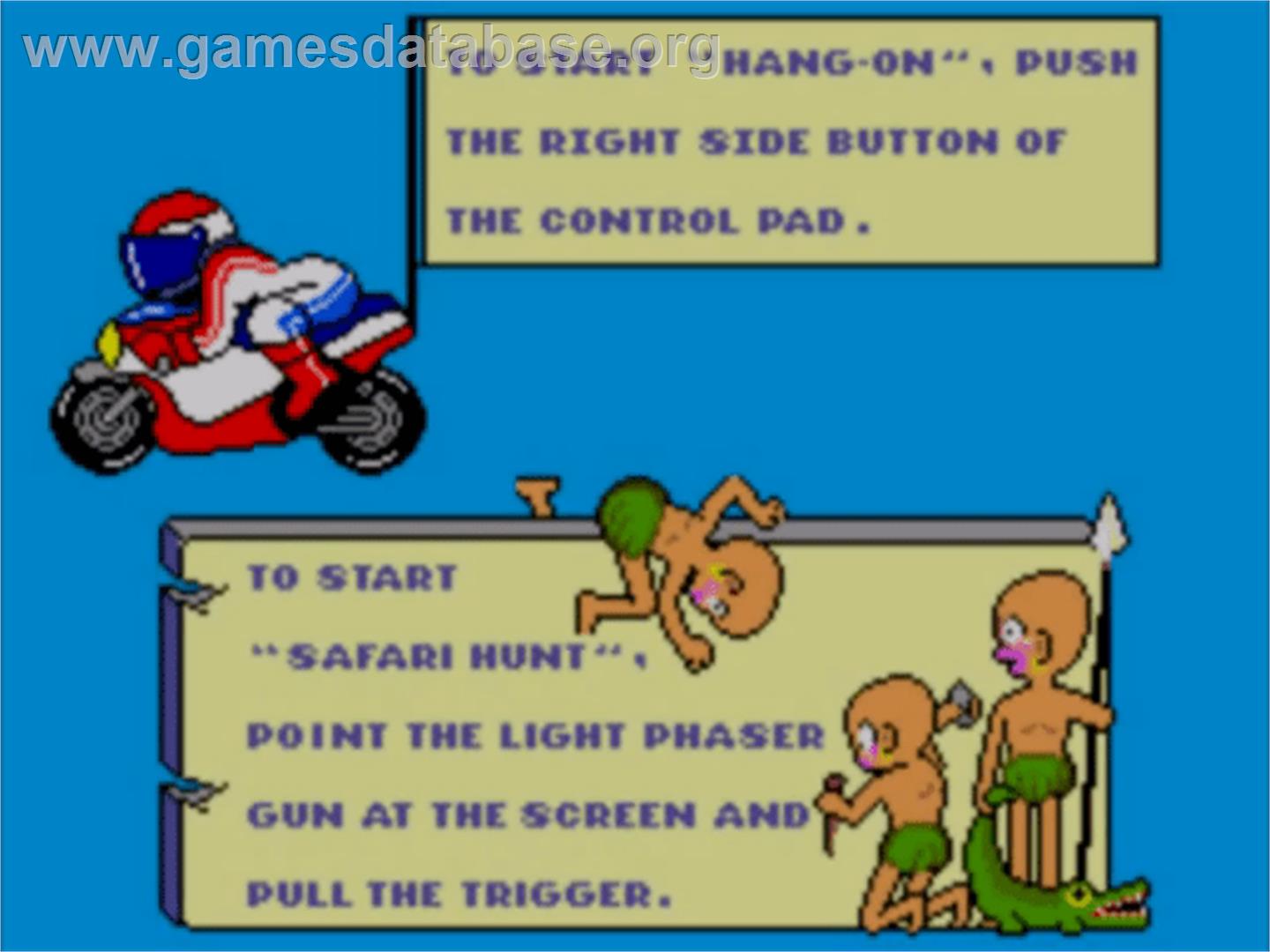 Hang On & Safari Hunt: The Combo Cartridge - Sega Master System - Artwork - Title Screen