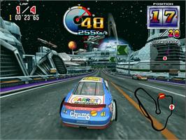 In game image of Daytona USA 2 on the Sega Model 3.