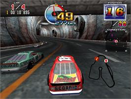 In game image of Daytona USA 2 Power Edition on the Sega Model 3.