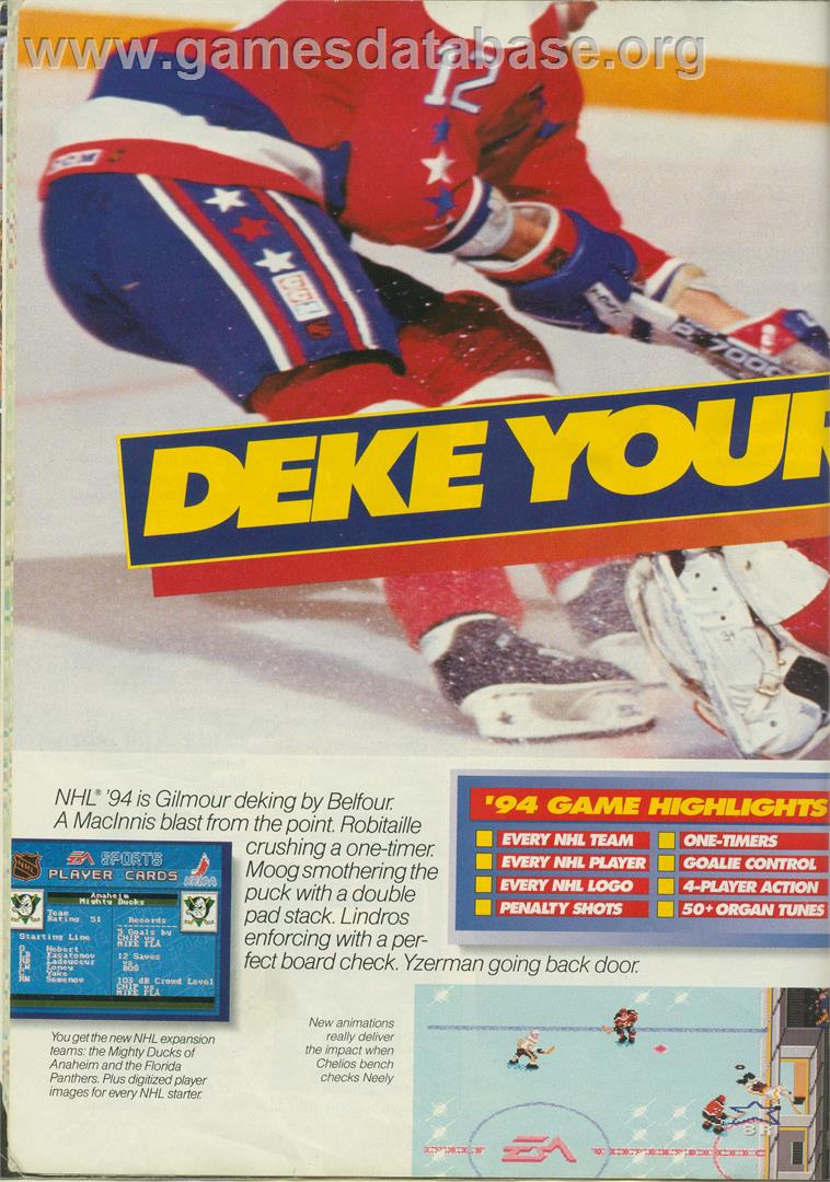 NHL '94 - Sega Genesis - Artwork - Advert