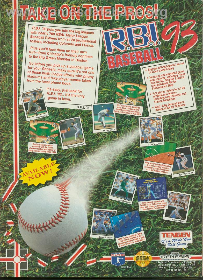 R.B.I. Baseball '93 - Sega Genesis - Artwork - Advert