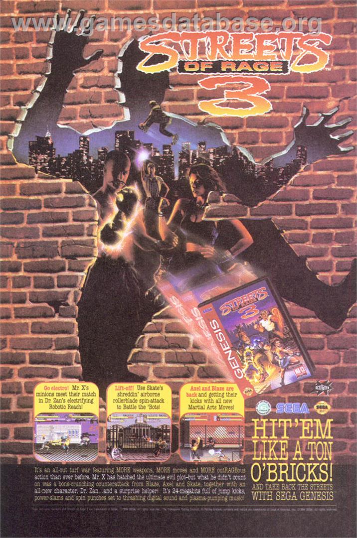 Streets of Rage 3 - Sega Genesis - Artwork - Advert