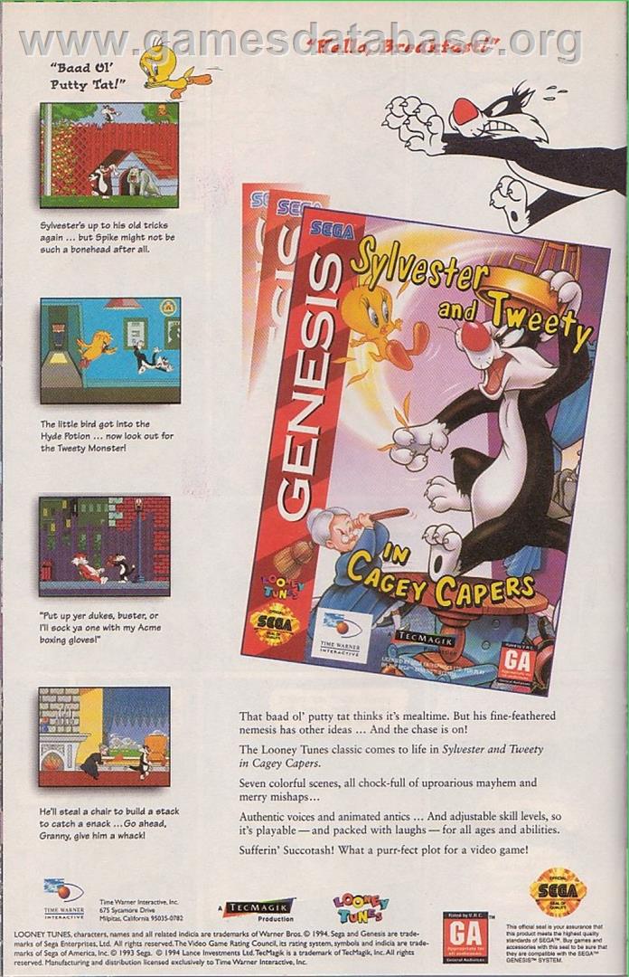 Sylvester and Tweety in Cagey Capers - Sega Genesis - Artwork - Advert