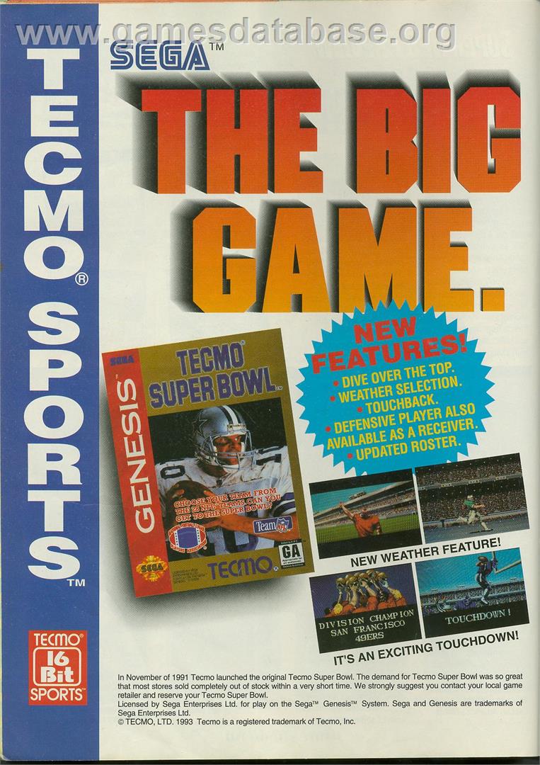 Tecmo Super Bowl - Sega Nomad - Artwork - Advert