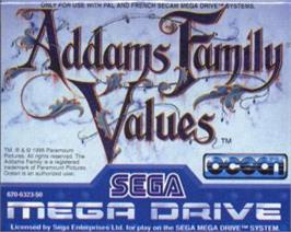 Cartridge artwork for Addams Family Values on the Sega Nomad.