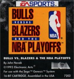 Cartridge artwork for Bulls vs. Blazers and the NBA Playoffs on the Sega Nomad.