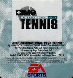 Cartridge artwork for IMG International Tour Tennis on the Sega Nomad.