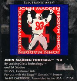 Cartridge artwork for John Madden Football '93 on the Sega Nomad.