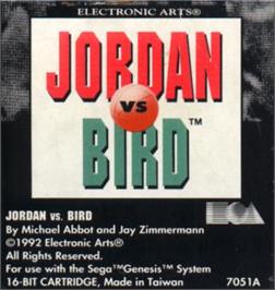 Cartridge artwork for Jordan vs. Bird: One-on-One on the Sega Nomad.