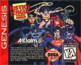 Cartridge artwork for Justice League Task Force on the Sega Nomad.