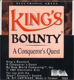 Cartridge artwork for King's Bounty on the Sega Nomad.