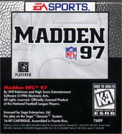 Cartridge artwork for Madden NFL '97 on the Sega Nomad.