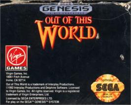 Cartridge artwork for Out of This World on the Sega Nomad.