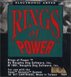 Cartridge artwork for Rings of Power on the Sega Nomad.