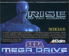 Cartridge artwork for Rise of the Robots on the Sega Nomad.