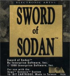 Cartridge artwork for Sword of Sodan on the Sega Nomad.