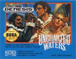Cartridge artwork for Uncharted Waters on the Sega Nomad.