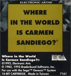 Cartridge artwork for Where in the World is Carmen Sandiego on the Sega Nomad.