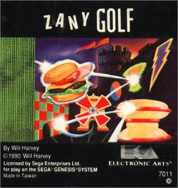 Cartridge artwork for Will Harvey's Zany Golf on the Sega Nomad.