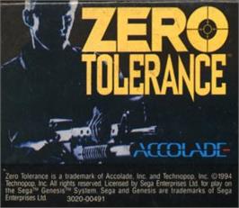 Cartridge artwork for Zero Tolerance on the Sega Nomad.