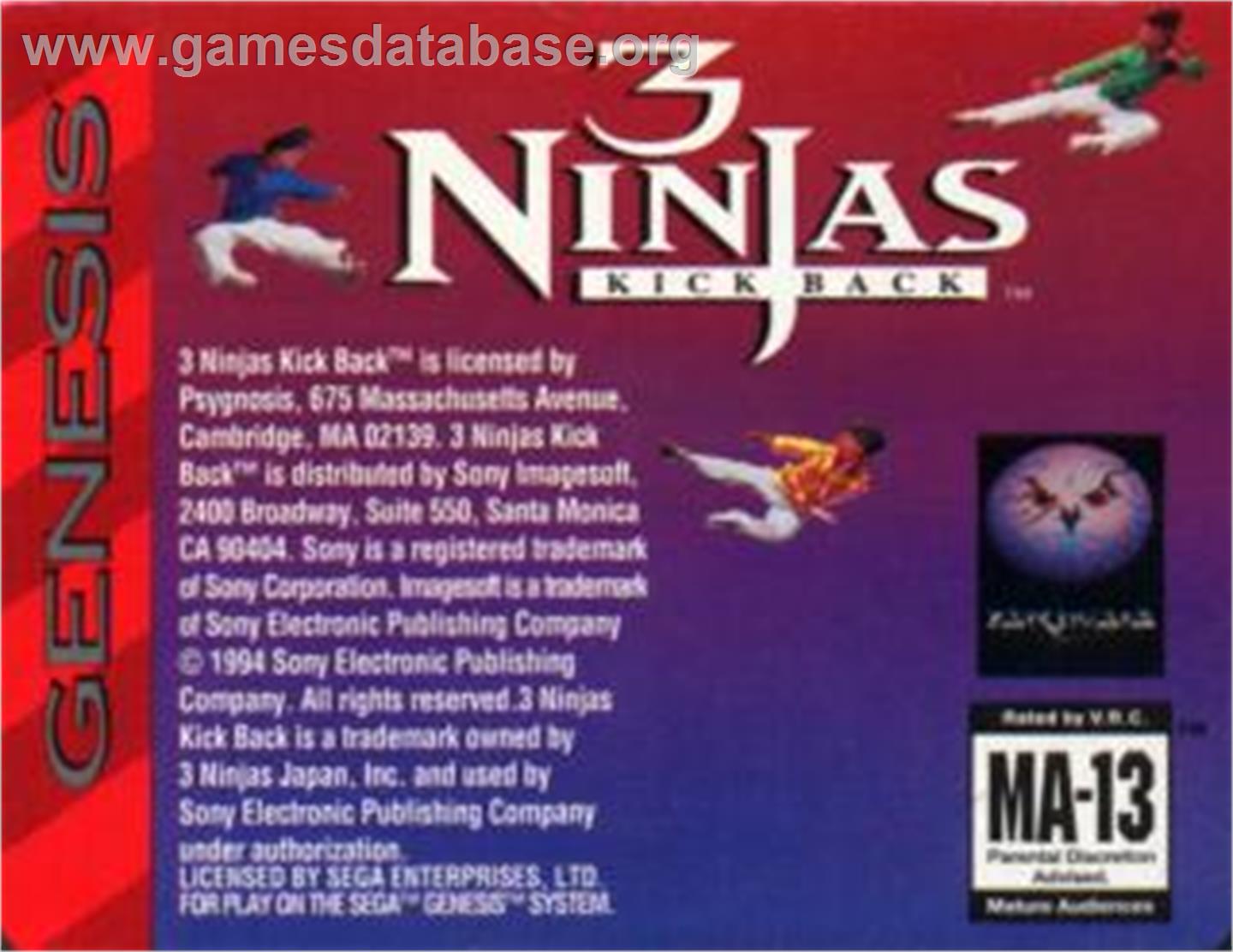 3 Ninjas Kick Back - Sega Nomad - Artwork - Cartridge