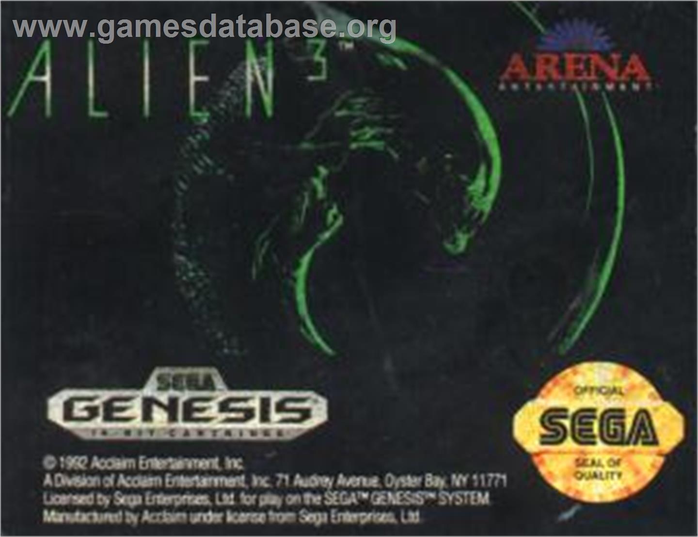 Alien³ - Sega Nomad - Artwork - Cartridge