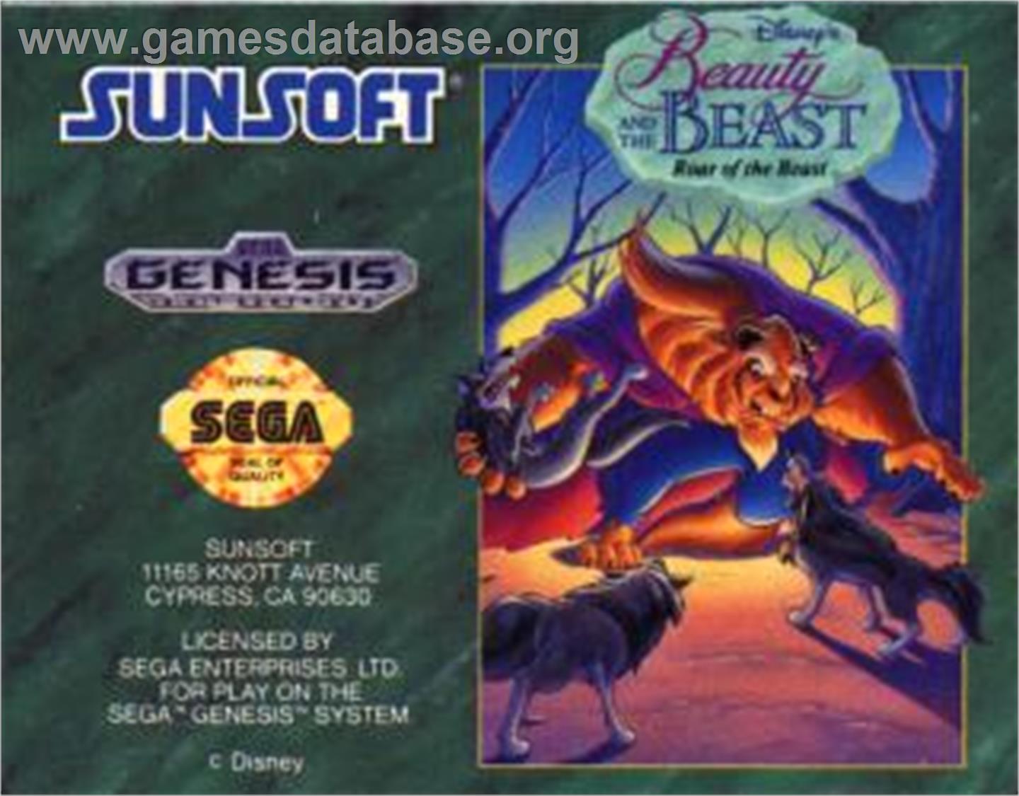 Beauty and the Beast: Roar of the Beast - Sega Nomad - Artwork - Cartridge