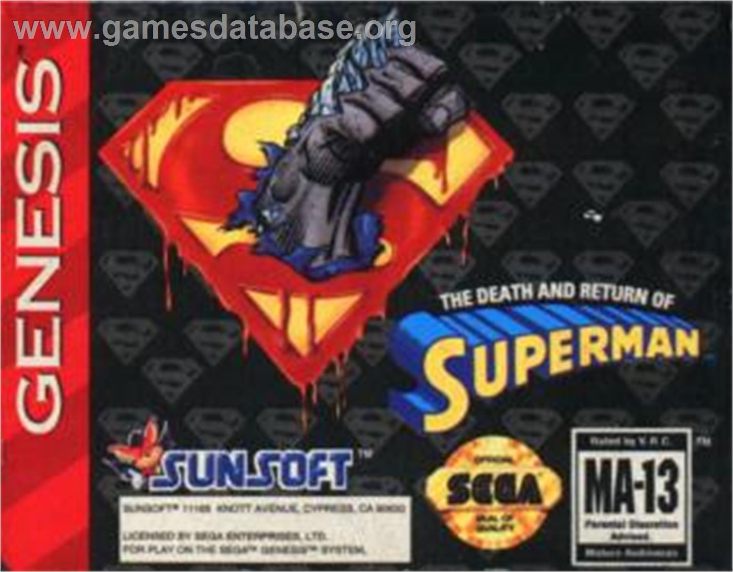Death and Return of Superman, The - Sega Nomad - Artwork - Cartridge