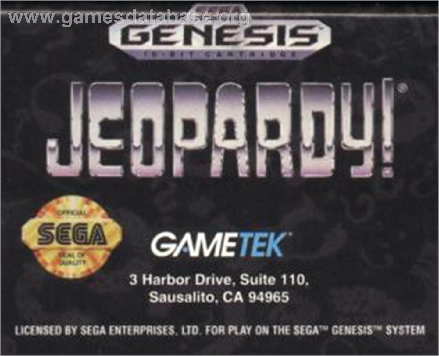 Jeopardy - Sega Nomad - Artwork - Cartridge
