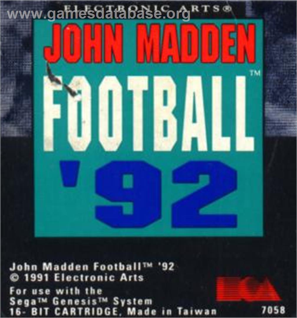 John Madden Football '92 - Sega Nomad - Artwork - Cartridge